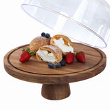 Cake Stand with Lid Multi-Functional Double Side Design 12in Round Cake Holder Wood 2-in-1 Dessert Table Display Set Charcuterie Board with Large Acrylic Cake Dome Cover for Cheese Fruit Platter
