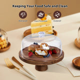 Cake Stand with Lid Multi-Functional Double Side Design 12in Round Cake Holder Wood 2-in-1 Dessert Table Display Set Charcuterie Board with Large Acrylic Cake Dome Cover for Cheese Fruit Platter