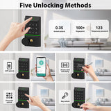 Smart Lock Keyless Entry Door Lock TY APP Fingerprint Password Card Mechanical Key 5 Unlocking Methods Aluminum Alloy Door Lock for 35-50mm Thickness Office Home Bedroom Door