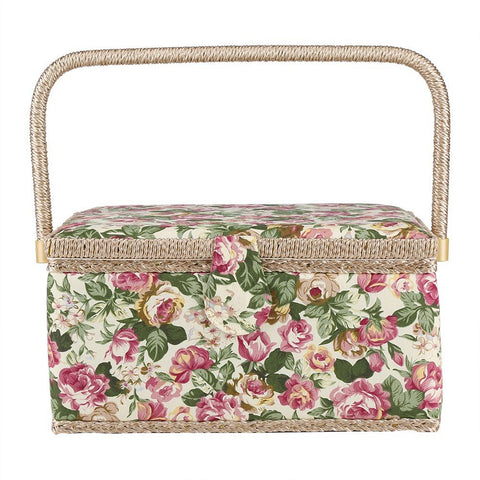 Fabric Floral Printed Sewing Basket Craft Box Household Sundry Storage Organizer with Handle In Australia - Darrahopens