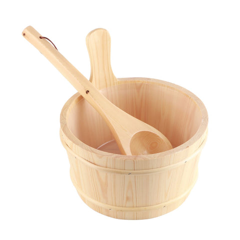 Bathroom Natural Wooden Bucket Ladle Set for Sauna SPA Bath Accessories