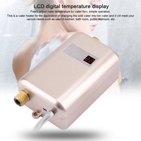 3800W Mini Electric Tankless Instant Hot Water Heater Bathroom Kitchen Washing Golden