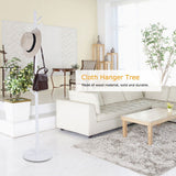 Assembled Wooden Coat Hat Stand Tree Jacket Cloth Vertical Hanger Rack 8 Hooks (White)
