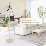 Assembled Wooden Coat Hat Stand Tree Jacket Cloth Vertical Hanger Rack 8 Hooks (Wooden Color)