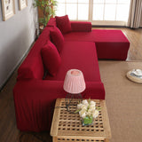 Polyester 3+2 Seat Corner Sofa Cover L Shape Slipcover Home Furniture Protector (Wine Red)