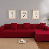 Polyester 3+2 Seat Corner Sofa Cover L Shape Slipcover Home Furniture Protector (Wine Red)
