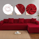 Polyester 3+2 Seat Corner Sofa Cover L Shape Slipcover Home Furniture Protector (Wine Red)