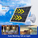 Retro Solar Powered Pendant Lamp, Dusk to Dawn Solar Chandelier, Dimmable ST64 Glass Bulb, Indoor Outdoor Hanging Lights, with Remote Control, Timer Function, Hollow Metal Lampshade