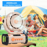Outdoor Camping Fan with LED Lights, 20000mAh Rechargeable Battery Operated Oscillating Fan, Portable Tent Fan with Remote & Hook, 100 Speeds, 1/2/4/8H Timer, Dustproof and Waterproof