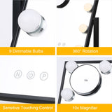 Vanity Makeup Mirror with 9 Light Bulbs Touching Control 3 Color Lighting Modes Dimmable Lighted Mirror with Detachable 10x Magnification for Dressing Table Studios In Australia - Darrahopens
