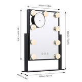 Vanity Makeup Mirror with 9 Light Bulbs Touching Control 3 Color Lighting Modes Dimmable Lighted Mirror with Detachable 10x Magnification for Dressing Table Studios