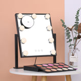 Vanity Makeup Mirror with 9 Light Bulbs Touching Control 3 Color Lighting Modes Dimmable Lighted Mirror with Detachable 10x Magnification for Dressing Table Studios