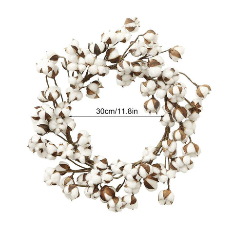 Cotton Head Wreath Decorative Dried Cotton Bolls Wreath for Front Door Wall Window Home Decor