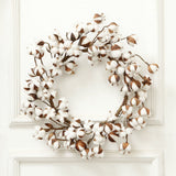 Cotton Head Wreath Decorative Dried Cotton Bolls Wreath for Front Door Wall Window Home Decor