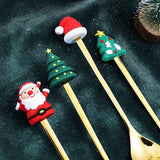 4PCS Christmas Spoon Fork Set Stainless Steel Santa Christmas Tree Shaped Decor Tableware for Home Dinner with Green Box