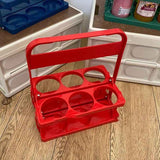 Portable Beer Bottle Rack Pure Color Foldable Beverage Storage Rack Picnic Beer Handle Basket Red