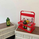 Portable Beer Bottle Rack Pure Color Foldable Beverage Storage Rack Picnic Beer Handle Basket Red