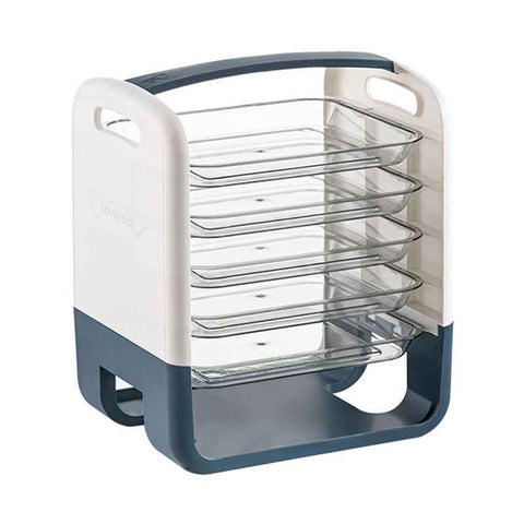 Four Layers Dish Preparation Plate Drawer Design Plastic Vegetable Preparation Rack Kitchen Storage Rack Blue