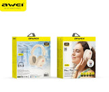 AWEI AT6 Wireless Bluetooth Over‑Ear Headphones, 40mm Driver Stereo Headset, beige