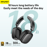 AWEI AT6 Wireless Bluetooth Over‑Ear Headphones, 40mm Driver Stereo Headset, beige