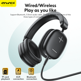 AWEI AT6 Wireless Bluetooth Over‑Ear Headphones, 40mm Driver Stereo Headset, beige