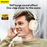 AWEI AT6 Wireless Bluetooth Over‑Ear Headphones, 40mm Driver Stereo Headset, black