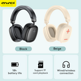 AWEI AT6 Wireless Bluetooth Over‑Ear Headphones, 40mm Driver Stereo Headset, black