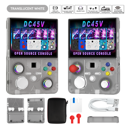 DC45V Retro Handheld Game Console, 4.5‑Inch HD IPS Full View Screen，translucent white In Australia - Darrahopens