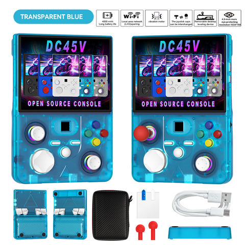 DC45V Retro Handheld Game Console, 4.5‑Inch HD IPS Full View Screen，transparent blue In Australia - Darrahopens