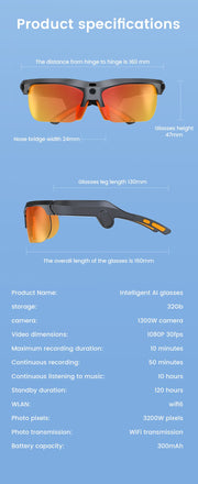 E08 Smart Bluetooth Cycling Sunglasses with Camera, UV400 Outdoor Sports Glasses，orange