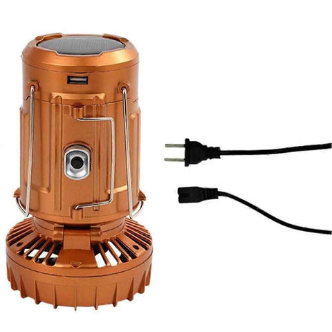2-in-1 Solar Camping Lantern with LED Light and Adjustable Fan, USB Charging Station Gold In Australia - Darrahopens