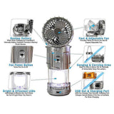 2-in-1 Solar Camping Lantern with LED Light and Adjustable Fan, USB Charging Station Gold In Australia - Darrahopens