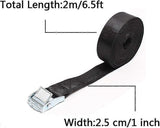6 Pack Black Nylon Tie Down Straps with Zinc Alloy Lock (Black, 2m x 25mm)