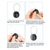 Resettable Travel Cable Lock 3Digit Helmet Lock Multipurpose Electric Bicycle Lock Suitcase Luggage Lock Code Lock Cable -Black