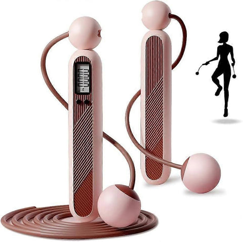 Jump Rope with Counter, Cordless Weighted Skipping Jump Rope for Fitness Exercise, Ropeless Jump Rope with Large Cordless Ball for Women Training - Pink