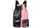Mesh Beach Backpack with Wet Pocket Drawstring Waterproof Swimming Gym Bag for Men Women - Pink