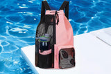 Mesh Beach Backpack with Wet Pocket Drawstring Waterproof Swimming Gym Bag for Men Women - Pink