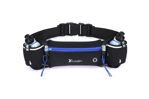 Hydration Running Belt with 2 Water Bottles and Phone Pouch for Marathon Hiking - Blue