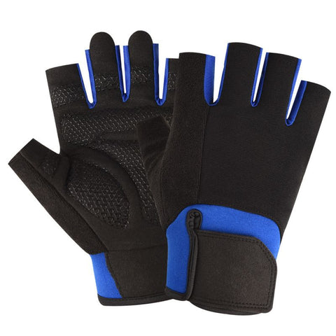 Half Finger Gym Gloves for Men & Women, Anti-Slip Weightlifting Workout Gloves with Padded Palm, Breathable Wrist Support - Blue L