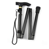 Folding Walking Stick Adjustable Aluminium Alloy Hiking Pole Lightweight Collapsible Trekking Cane for Camping Travel Outdoor Activities - Black