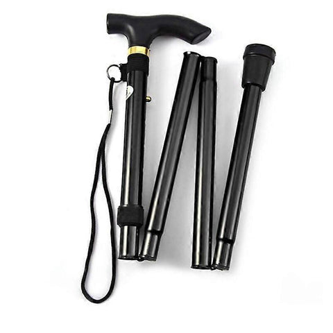 Folding Walking Stick Adjustable Aluminium Alloy Hiking Pole Lightweight Collapsible Trekking Cane for Camping Travel Outdoor Activities - Black