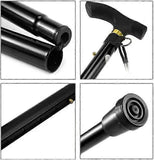 Folding Walking Stick Adjustable Aluminium Alloy Hiking Pole Lightweight Collapsible Trekking Cane for Camping Travel Outdoor Activities - Black
