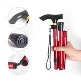 Folding Walking Stick Adjustable Aluminium Alloy Hiking Pole Lightweight Collapsible Trekking Cane for Camping Travel Outdoor Activities - Black