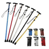 Folding Walking Stick Adjustable Aluminium Alloy Hiking Pole Lightweight Collapsible Trekking Cane for Camping Travel Outdoor Activities - Black