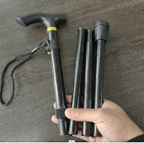 Folding Walking Stick Adjustable Aluminium Alloy Hiking Pole Lightweight Collapsible Trekking Cane for Camping Travel Outdoor Activities - Black