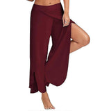 Women's Harem Palazzo Pants Wide Leg Split Flowy Loose Fit Casual Yoga Trousers Plus Wine Red - M In Australia - Darrahopens