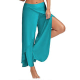 Women's Harem Palazzo Pants Wide Leg Split Flowy Loose Fit Casual Yoga Trousers Plus White - 2XL