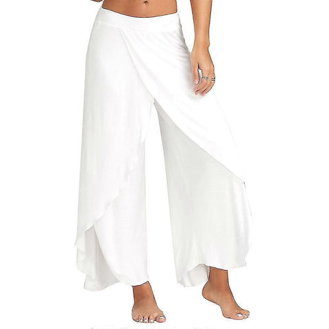Women's Harem Palazzo Pants Wide Leg Split Flowy Loose Fit Casual Yoga Trousers Plus White - 5XL