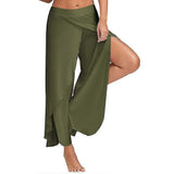 Women's Harem Palazzo Pants Wide Leg Split Flowy Loose Fit Casual Yoga Trousers Plus Army Green - XL In Australia - Darrahopens