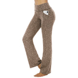 Women's High Waist Yoga Leggings with Pockets Workout Fitness Pants Stretch Casual Sports Trousers - Khaki 3XL In Australia - Darrahopens